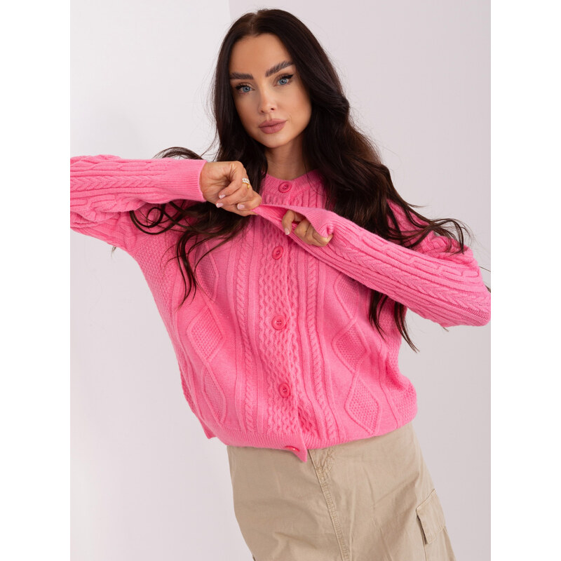 ITALY MODA Růžový vzorovaný svetr na knoflíky --pink Růžová 86286210