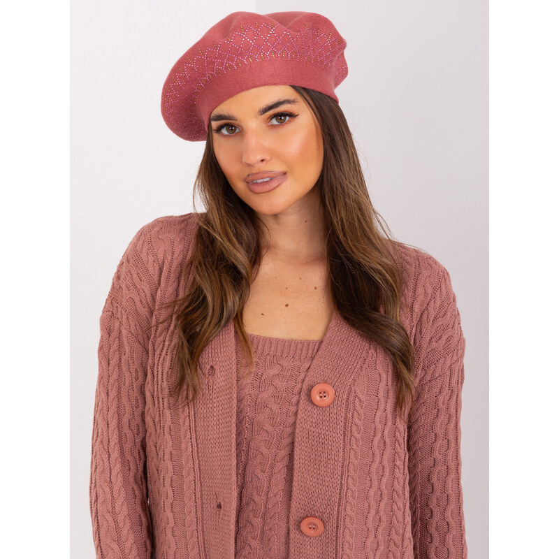ITALY MODA Růžový baret zdobený kamínky -dark pink Růžová 86847988