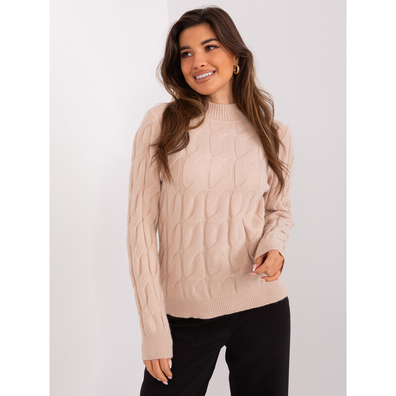 ITALY MODA Béžový teplý svetr s rolákem --beige Béžová 86847991