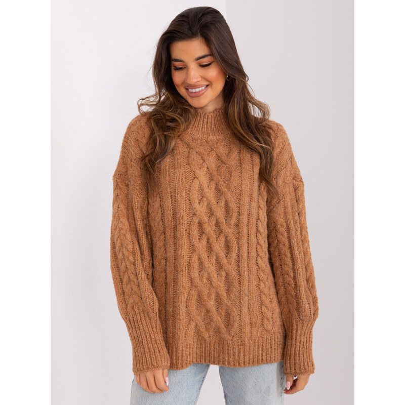 ITALY MODA Hnědý pletený rolák -camel Hnědá