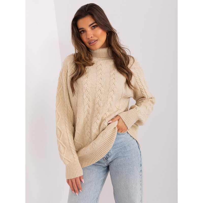 ITALY MODA Béžový rolák s copánkovým vzorem -beige Béžová 86848013