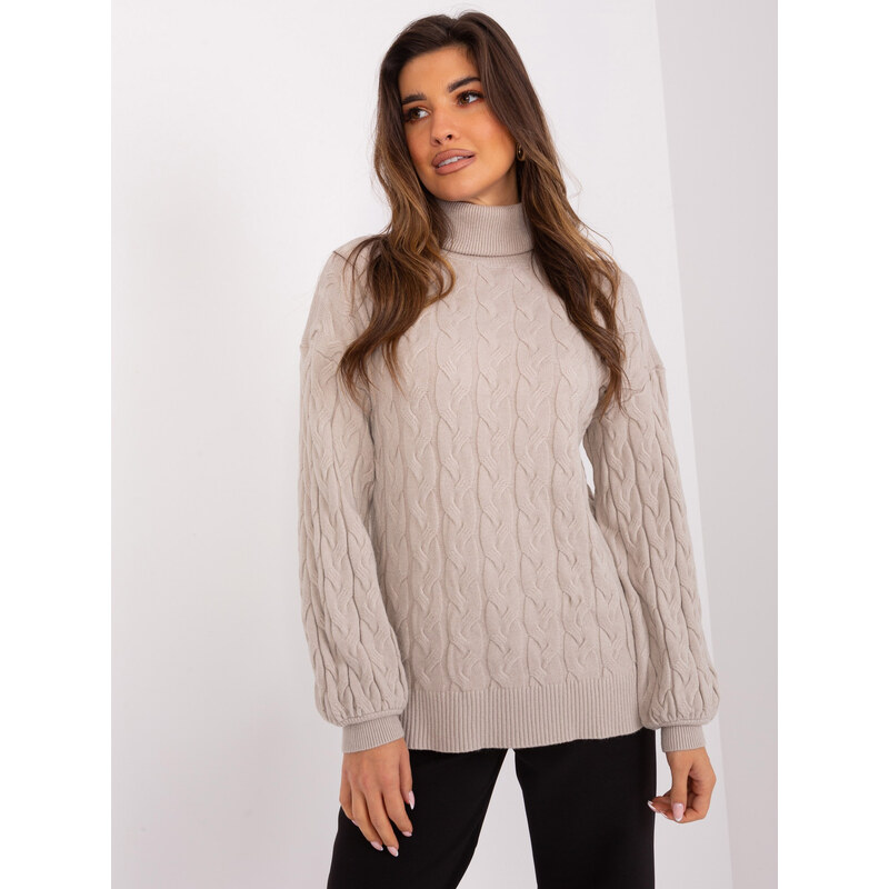 ITALY MODA Béžový rolák s copánkovým vzorem -beige Béžová