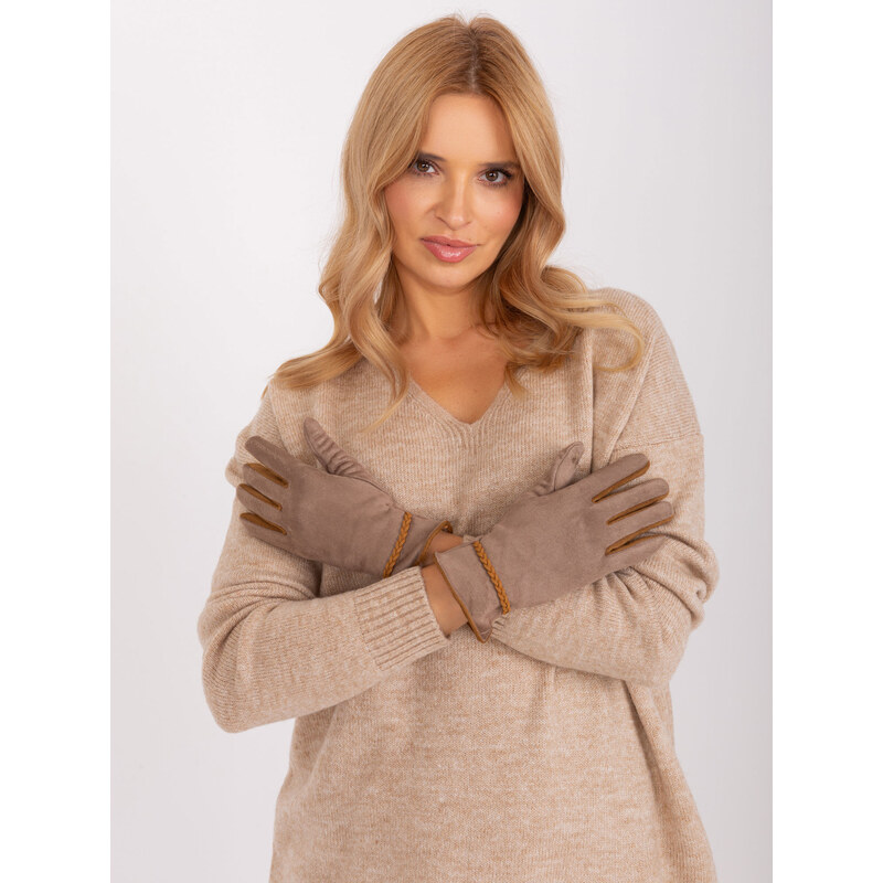 ITALY MODA Tmavě béžové elegantní rukavice -dark beige Béžová 87455013