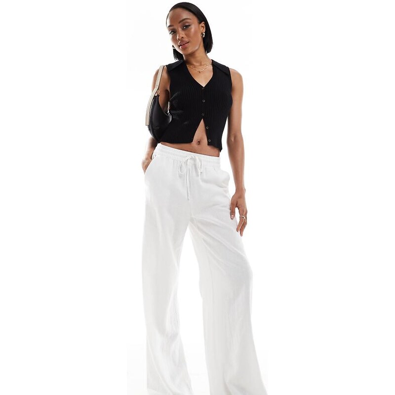JDY Tall loose fit linen mix trousers co-ord in white 90739464