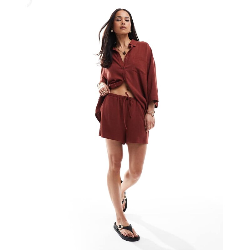 4th & Reckless beach linen blend tie waist shorts co-ord in rust 115184193