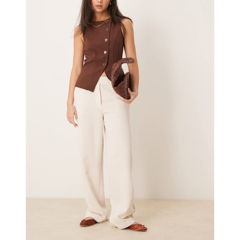 ASOS DESIGN tailored straight leg trousers co-ord in natural-Neutral 107284683