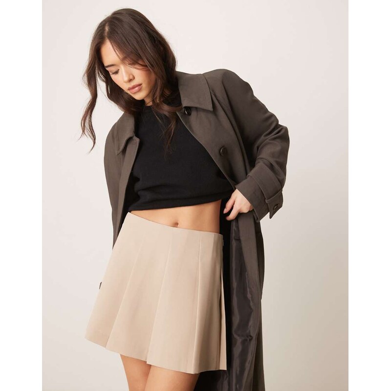 ASOS DESIGN tailored pleated mini skirt in stone-Neutral 105240071