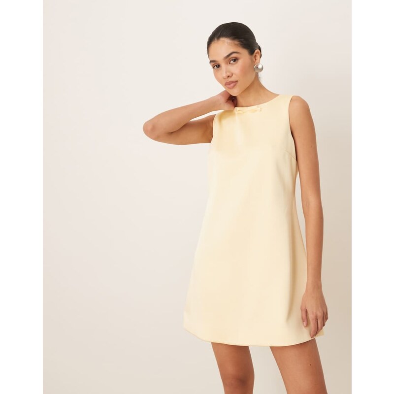 Six Stories satin mini shift dress in lemon-Yellow