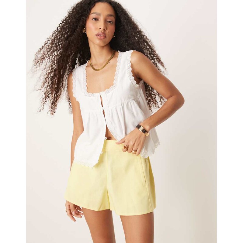 ASOS DESIGN tailored pull on boxer short with linen in lemon-Yellow 105113240