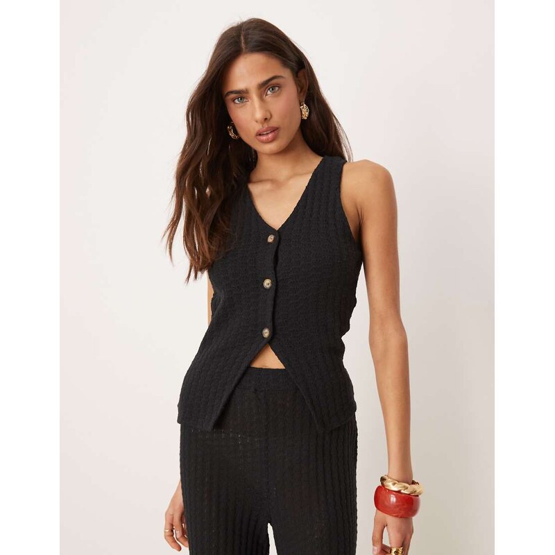ASOS DESIGN co-ord knit button through sleeveless waistcoat in black 113261280