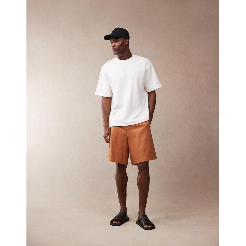 ASOS DESIGN smart linen blend bermuda shorts in rust-Brown