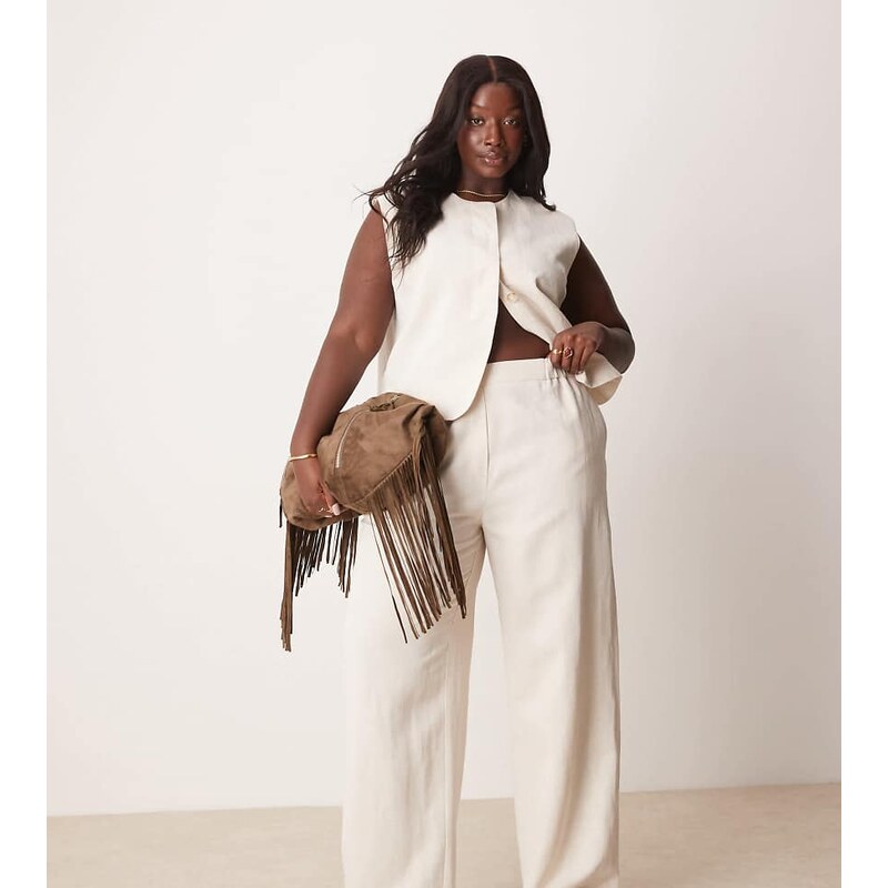 ASOS DESIGN Curve tailored straight leg trousers in stone-Neutral 115510513