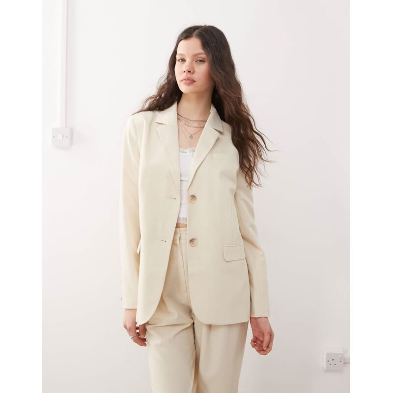 Miss Selfridge oversized essentials blazer in buttermilk-White 105828591
