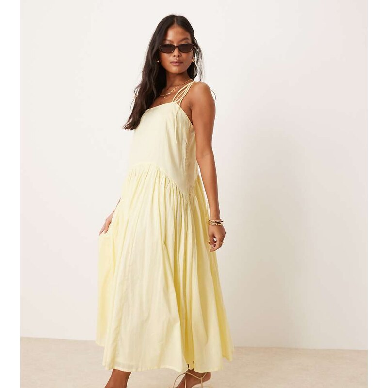 ASOS Petite ASOS DESIGN Petite dropped waist maxi dress in lemon
