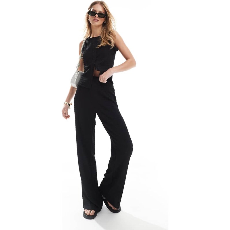 Brave Soul co-ord textured straight leg trousers in black 105160129