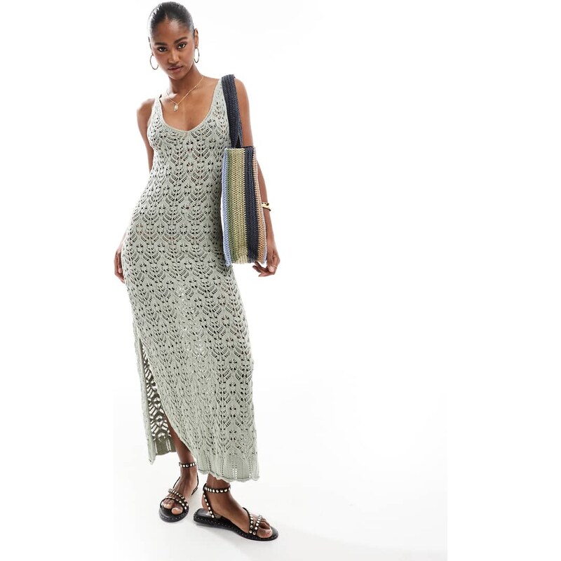 Brave Soul knitted beach dress in sage green 105221974