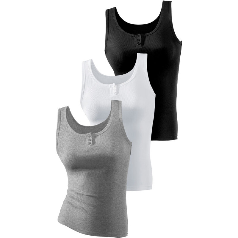H.I.S Spodní košilky 3ks - jemné, H.I.S šedý melír + černá + bílá - dvojité žebrování