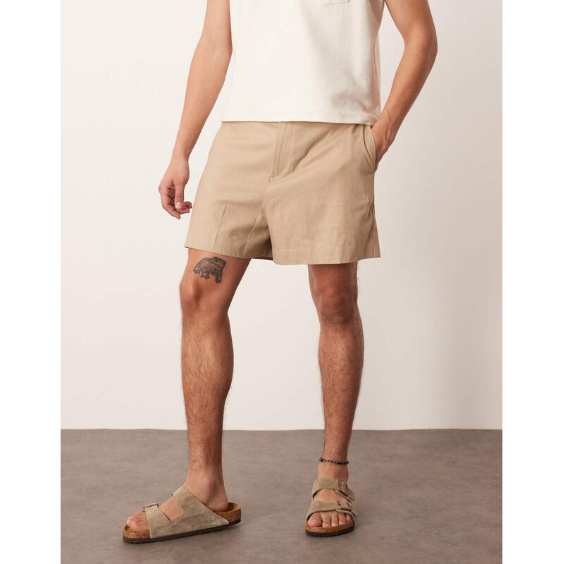 ASOS DESIGN tailored bermuda crop linen blend shorts in dark
