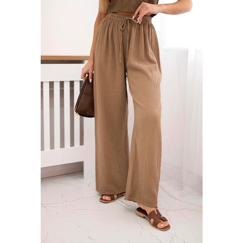 MladaModa Široké mušelínové kalhoty model 3204 barva camel