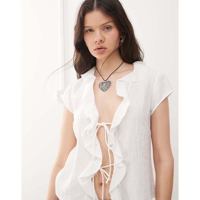 Weekday blouse with frill tie front detail in off-white 105120160
