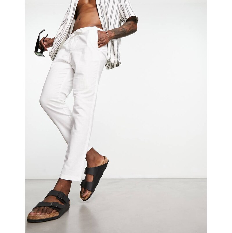 ONLY & SONS linen mix cropped trouser in white