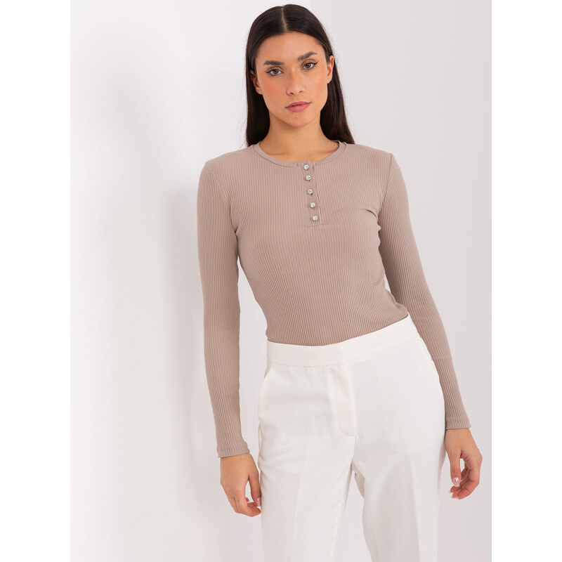 BASIC FEEL GOOD Tmavě béžové žebrované tričko -dark beige Béžová