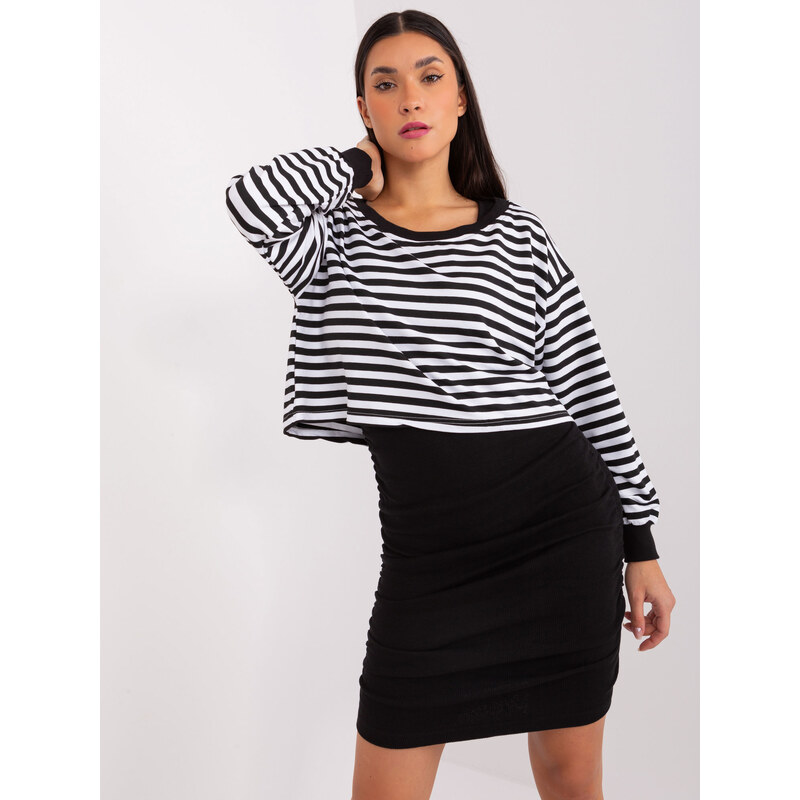 BASIC Černý komplet šatů a pruhované halenky -black-white Černá 87505575