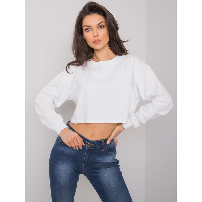 BASIC FEEL GOOD Bílé volné crop tričko s dlouhými rukávy -white Bílá 66267100