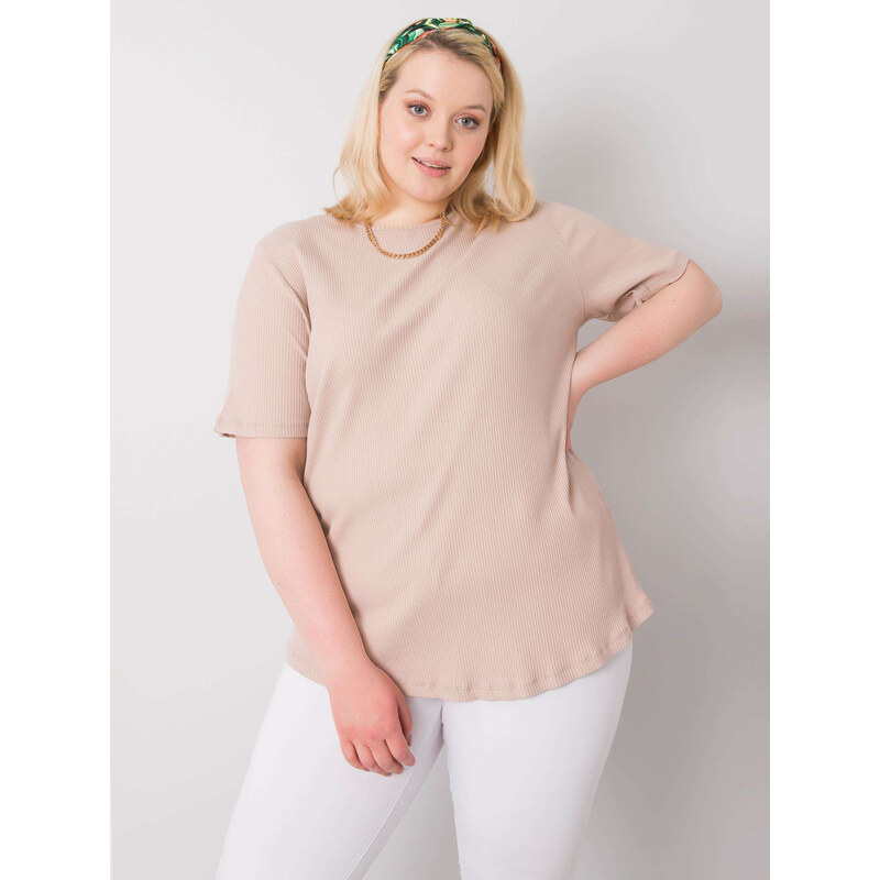 BASIC Béžové dámské tričko s krátkým rukávem -beige Béžová 85870268