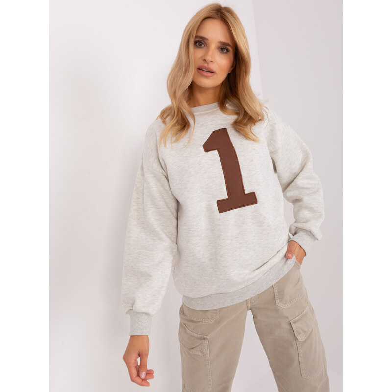 BASIC Světle šedá mikina bez kapuce s číslicí -light grey