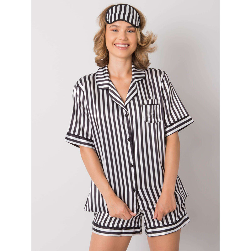 XSAPIENZA Černo-bílé pruhované dámské pyžamo BR-KMPL-7044-black