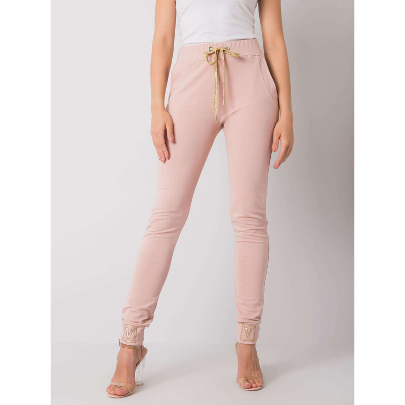 RELEVANCE Pudrové tepláky s ozdobnými lemy nohavic -powder pink 64327608