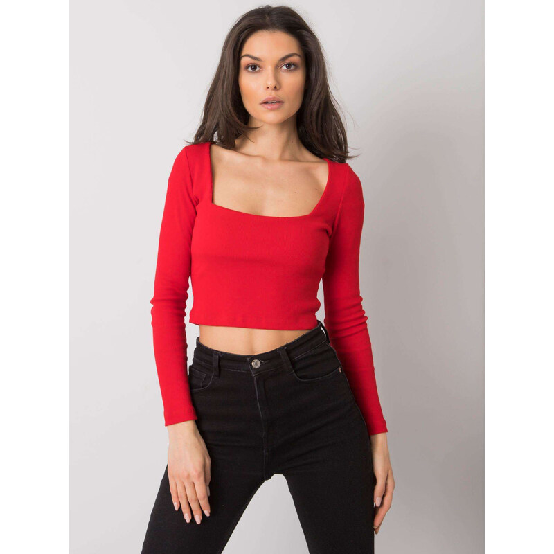 RUE PARIS Červený dámský crop top s dlouhými rukávy -red Červená 66267101