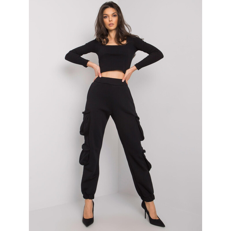 RUE PARIS Černé cargo kalhoty Mila -black Černá 66368505