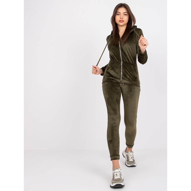 RELEVANCE Khaki velurový komplet Ilaria --khaki