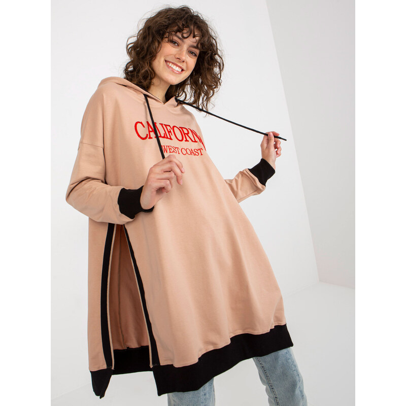 VITON Béžová delší mikina s nápisem --beige 85878741