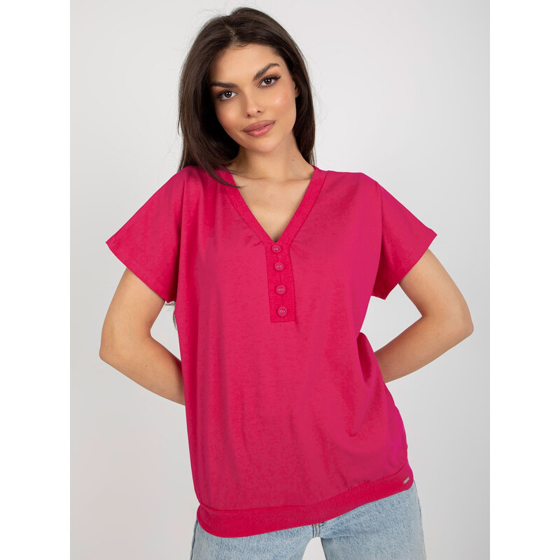 RELEVANCE Tmavě růžové triko s výstřihem -dark pink Tmavě růžová 82433930