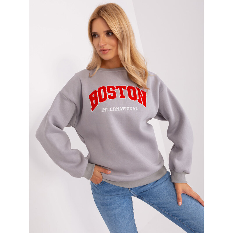BASIC Šedá mikina s nápisem Boston -grey