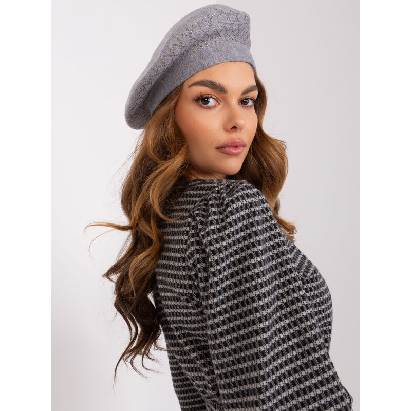 ITALY MODA Šedý baret s kamínky --grey Šedá 100030833