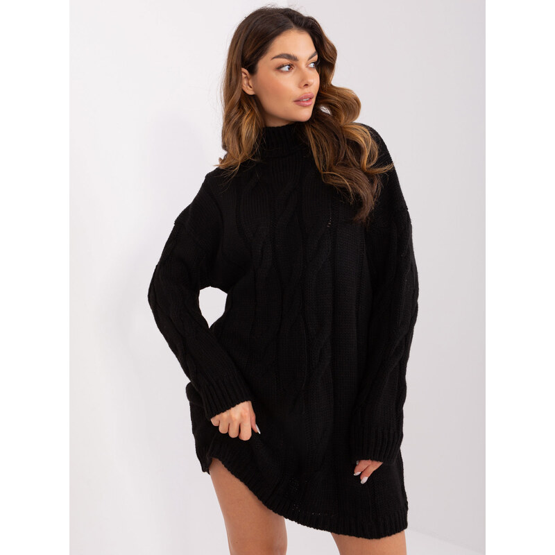 RUE PARIS Černé pletené rolákové šaty -black Černá 88286368