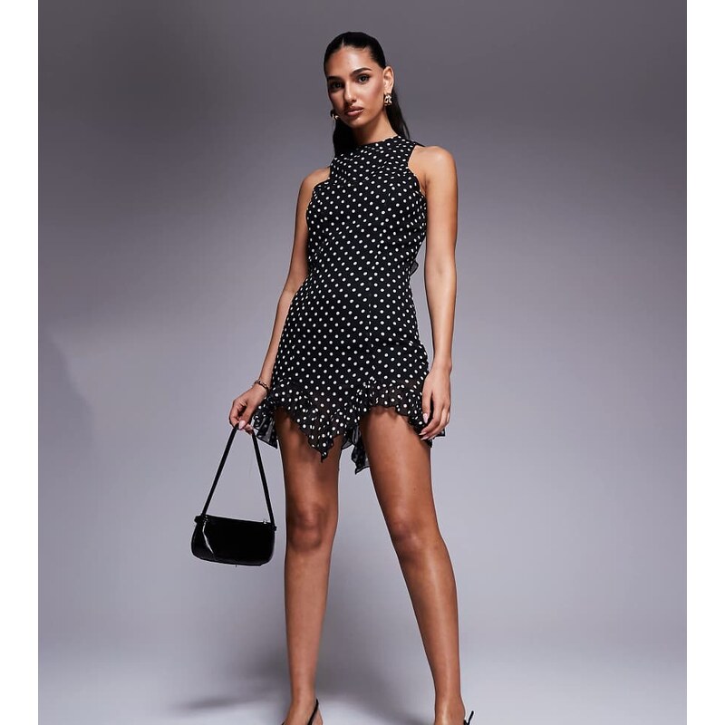 Kaiia exclusive sleeveless open tie back asymmetric ruffle hem mini 105183823