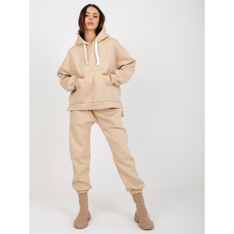BASIC Béžová tepláková souprava s kapucí -beige 85879130