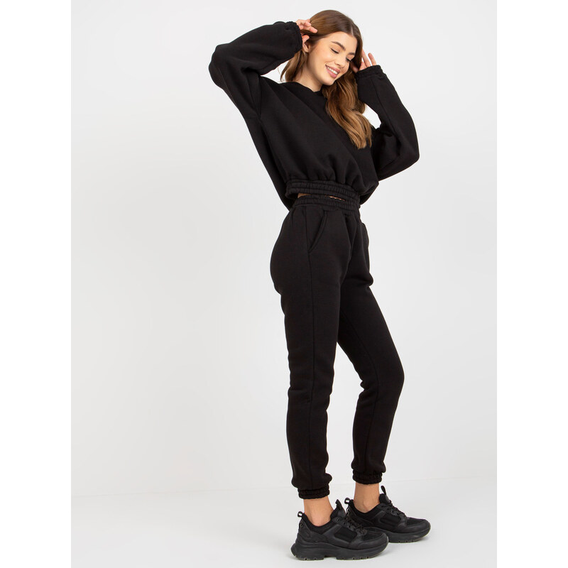 BASIC Černá souprava crop mikiny a tepláků -black 84025996
