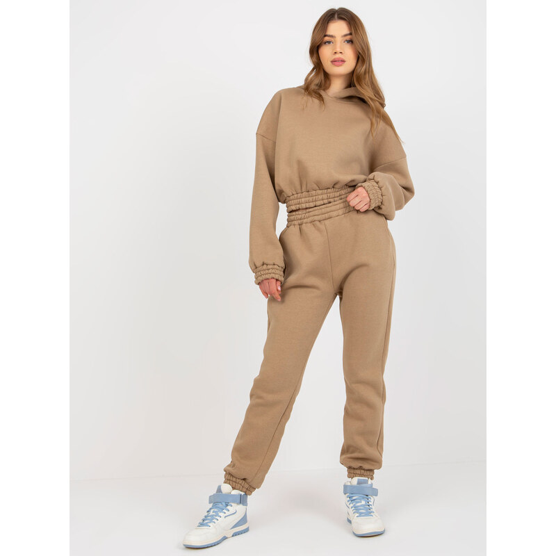 BASIC Tmavě béžová souprava crop mikiny a tepláků -dark beige 109828600