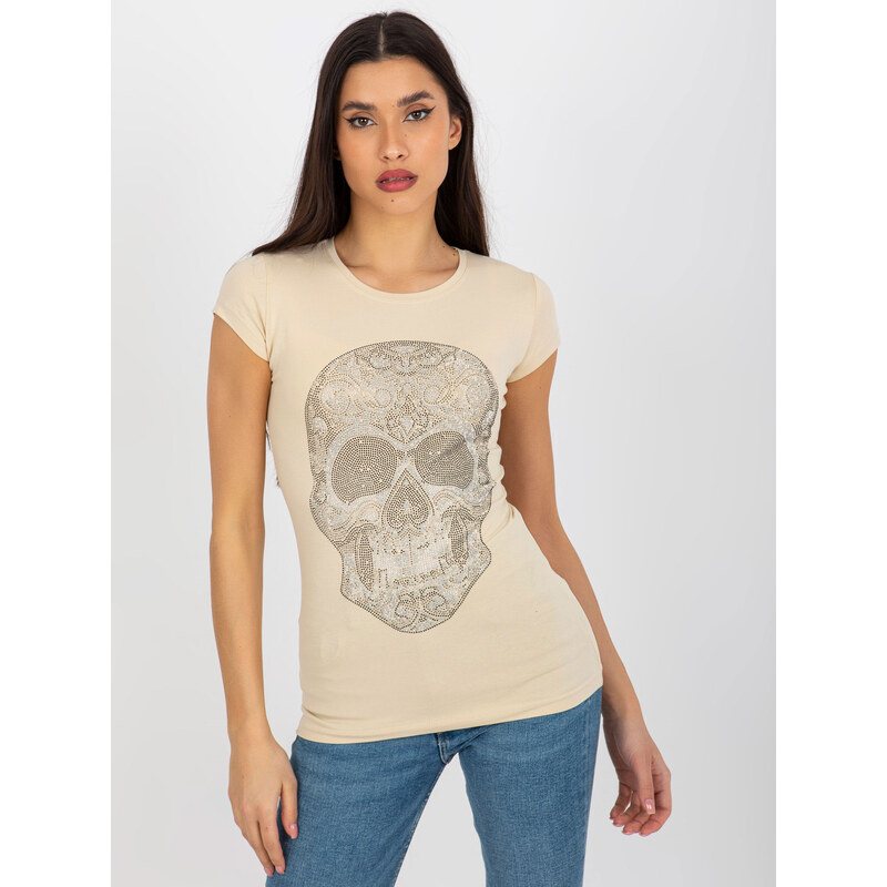 BASIC Béžové triko s apliakcí EM-TS-HS-21-532.22P-beige