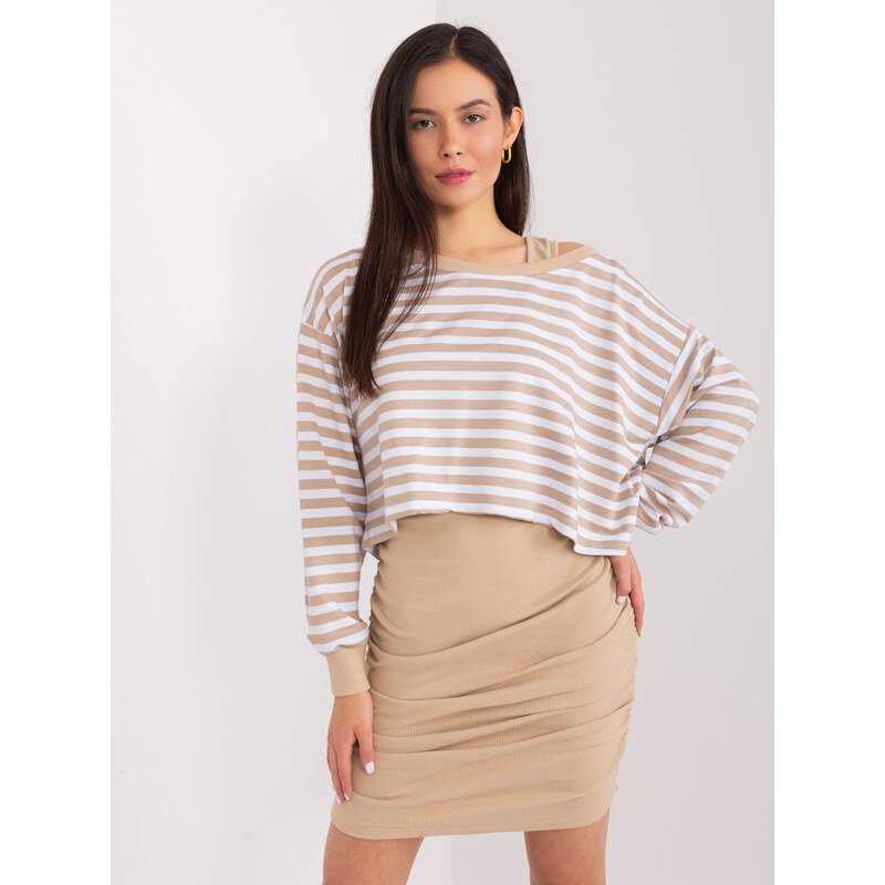 BASIC Bílo-béžová souprava šatů a pruhované halenky --white-beige 87161323