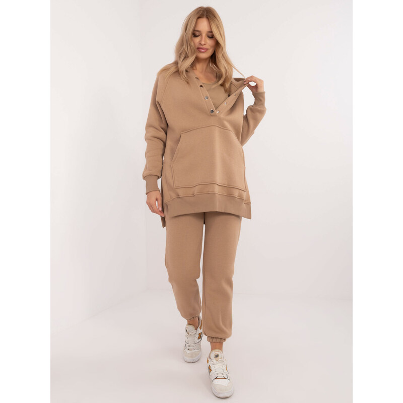BASIC Dámská béžová tepláková souprava s oversize mikinou a