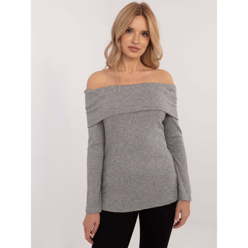 ITALY MODA Šedý dámský svetr s odhalenými rameny -grey Šedá 101761906