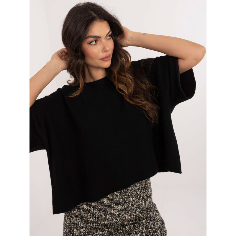 BASIC FEEL GOOD Černý dámský oversize svetr s krátkým rukávem -black 101012110
