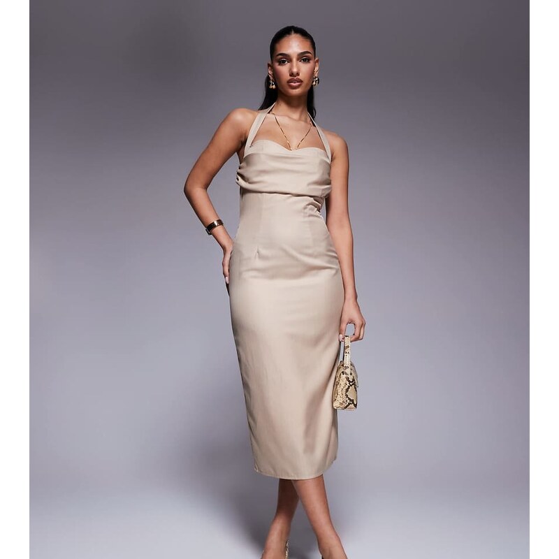 Kaiia exclusive tailored drape bust detail halterneck open back midaxi 105906803